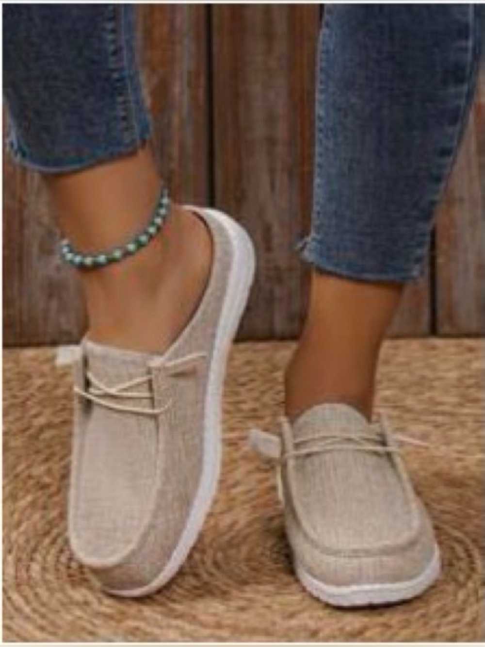 SHEIN Taupe Linen-Textured Slip-On Loafers